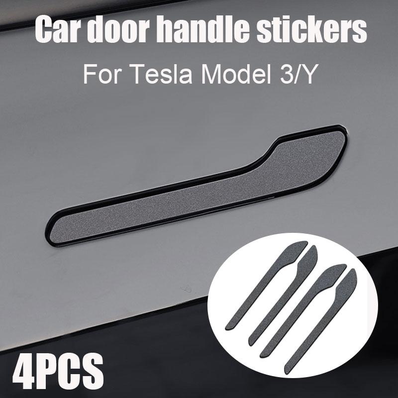 For Tesla Model 3 Y Door Handle Stickers 4PCS Adhesive Protection Stickers for Tesla Carbon fiber texture, luminous, pink, black