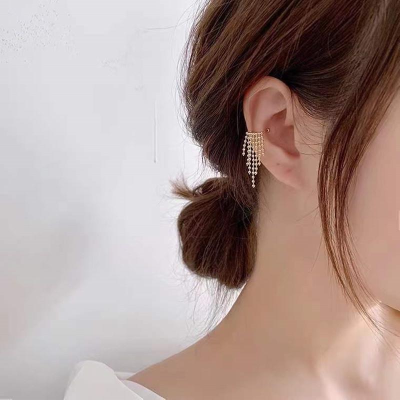 Korean Tassel Ear Cuff: Gold Ball Retro Fairy Design for Non-Pierced Ears