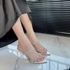 High heels, sandals, comfortable on the feet, square head, thin heel with cool slippers.