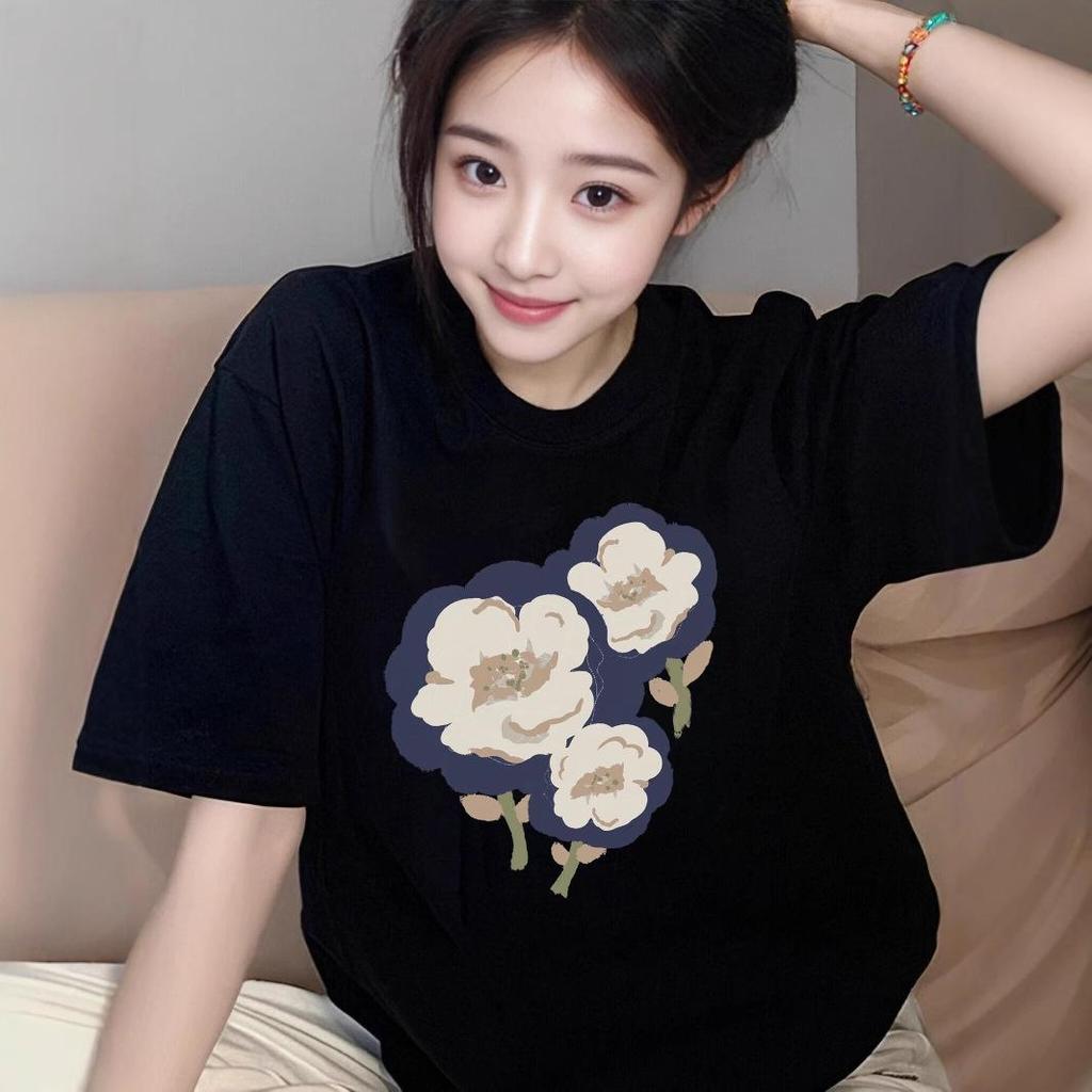 Plus Size Women's Pure Cotton White Short-Sleeved T-Shirt - New Stylish & Slimming Fit for Summer 2025