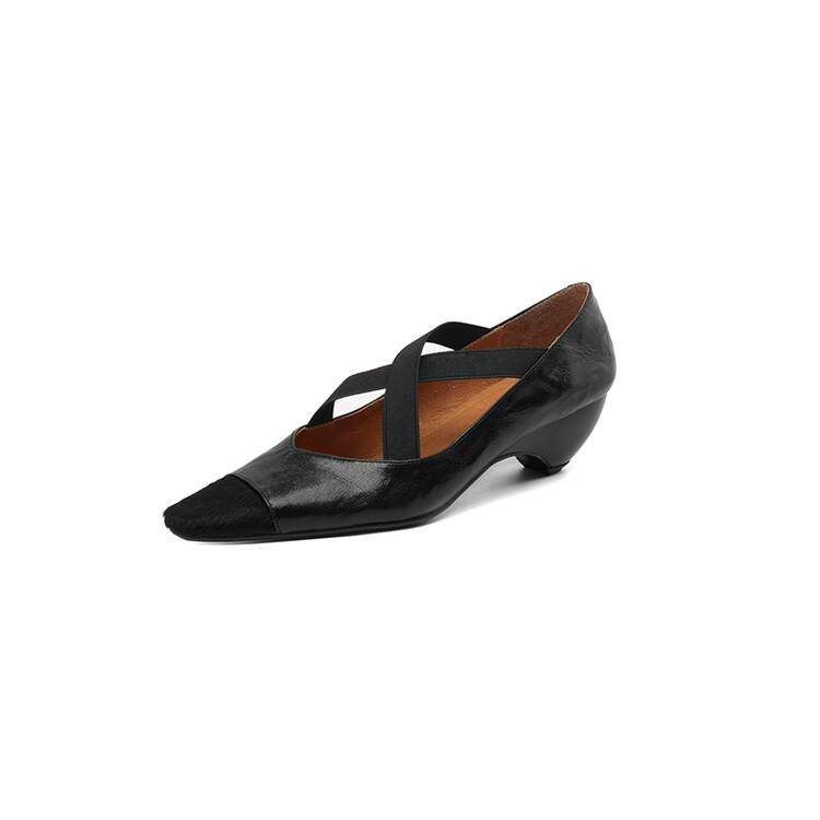 Fashion New Spring Summer Genuine Leather Women Shoes Square Toe Shallow Women Pumps Mary Jane Shoes for Women Horsehair Ladies Shoes