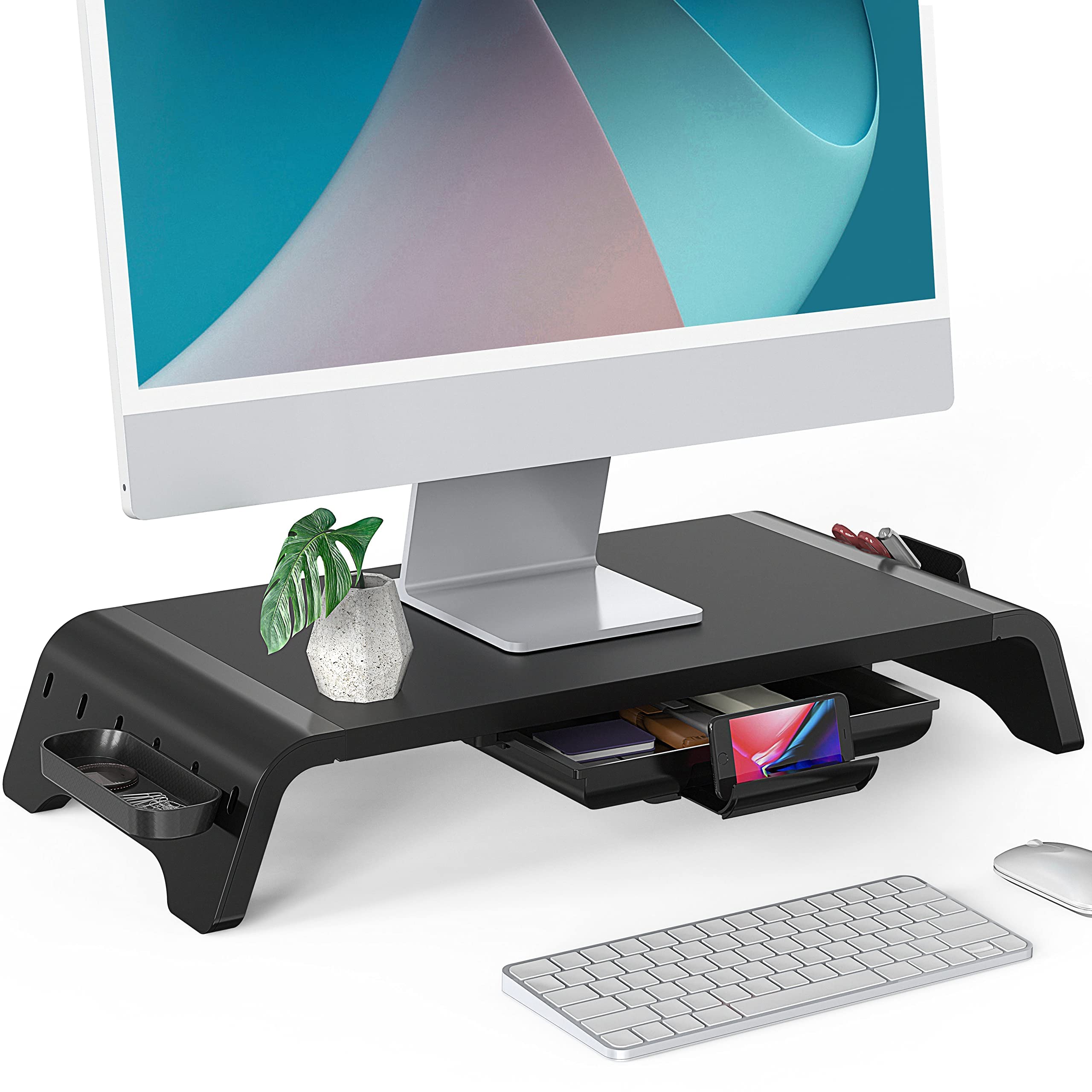 

Fenge Monitor Fully Desktop Stand with Keyboard 52cm 25kg Weight G04A1522B Stand, Assembled, Drawer, Storage, Wide, Capacity, Black,