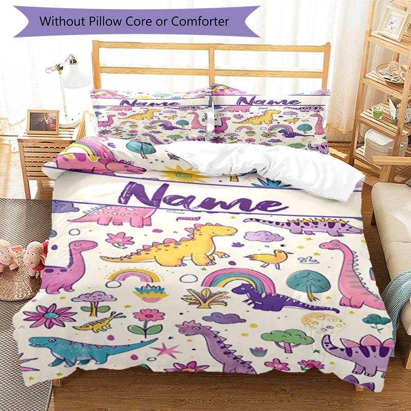 3pcs Custom Name Dinosaur Bedding Set Duvet Cover Closure Includes 1 Duvet Cover & 2 Pillowcases, Soft and Comfortable for All Seasons.