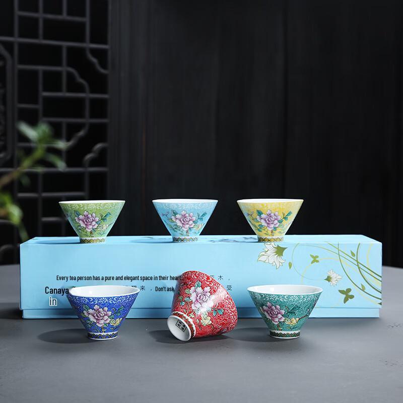 Hand-Painted Ceramic Enamel Tea Tasting Cup Gift Set