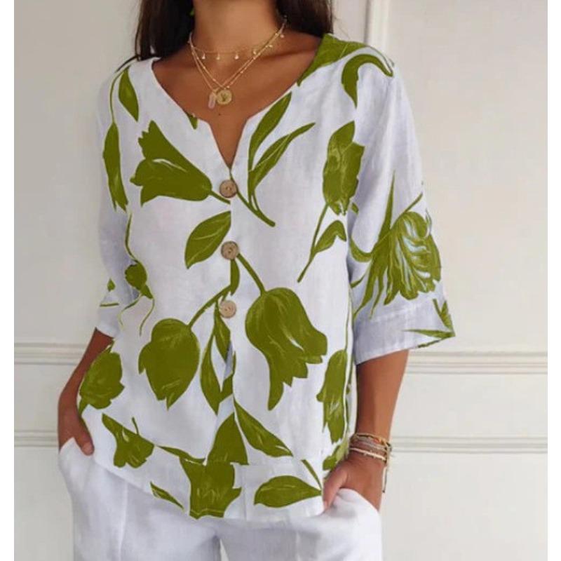 JPNTKY Women's Fashion Casual Short Sleeve V Neck Blouses & Shirts International Design