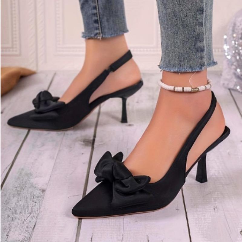 2026 New High Heel Fashion Bow Pointed Toe Back Trip Strap Women's Sandals