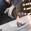 New Women Pumps Flock Sweet Thick High Heels Female Sexy Office Pointed Toe Dress Work Pump Cute Shoes Ladies Footwear