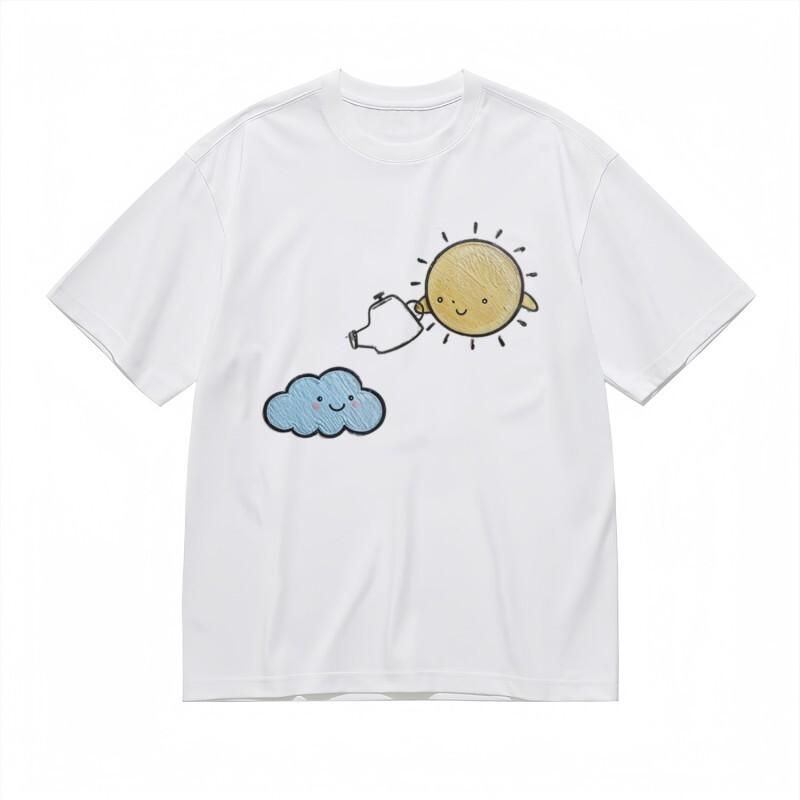 

Women s Trend Classic T-Shirt Happy Sun and Cloud Gardening Design Cotton Tee S