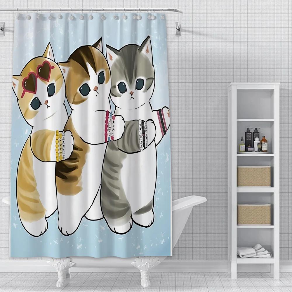 Cute Animal Characters Waterproof Shower Curtain - Fun and Whimsical Design with Cats,Sharks &Seals for a Playful Bathroom Decor