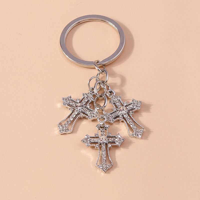 Luxury Rhinestone Crystal Cross Keychain Religious Key Ring Pendants for Key Holder Women Girls Handbag Charms DIY Jewelry Gifts