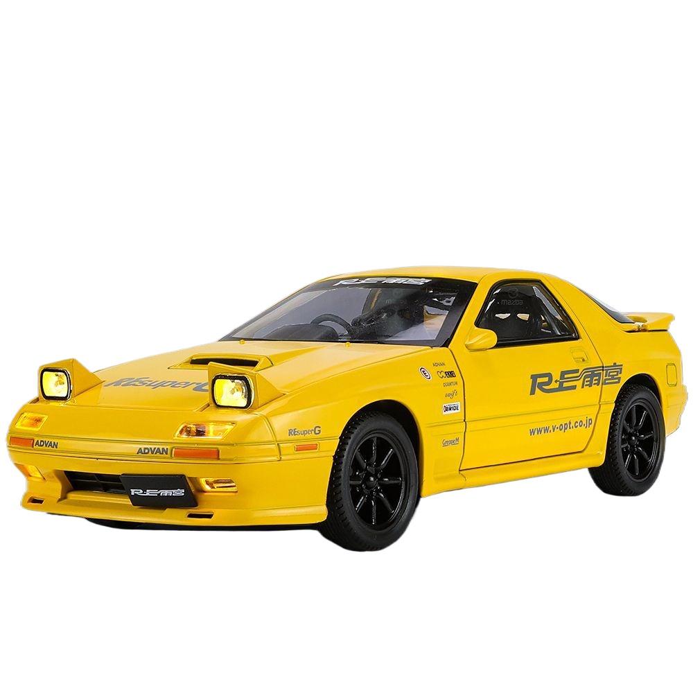 1/24 Mazda RX7 Initial D Diecast Alloy Model Car Metal Sound and Light Model Cars Boys Gifts for Children Hobby Collection