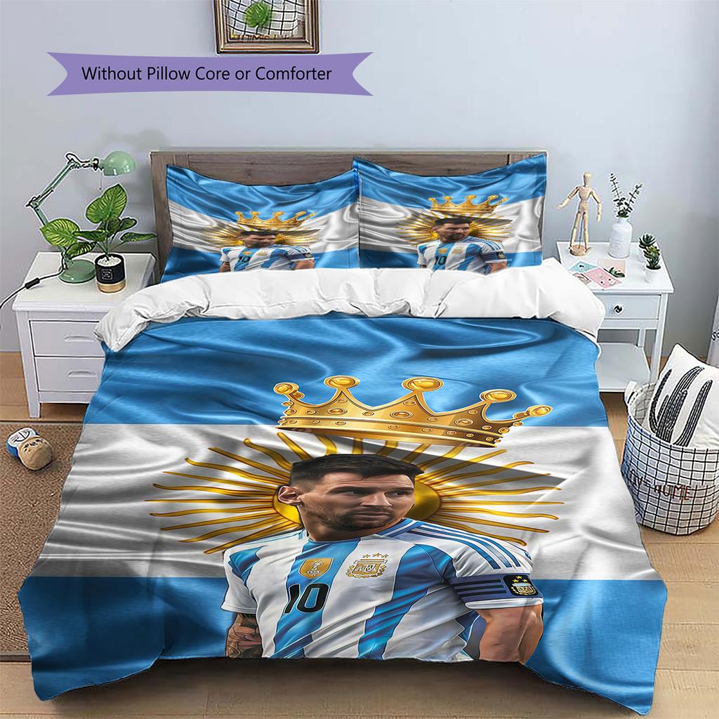 Lionel Messi Pattern Bedding,Quilt Set Quilt Cover Pillowcase Home Birthday Gift(1 * Duvet Cover + 2 * Pillowcase, Without Core)