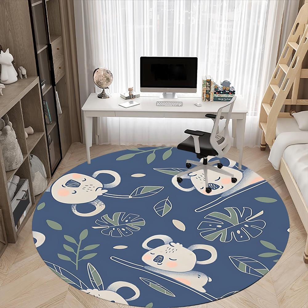 1PC Koala Leaves Office Round Area Rug, Mat Suitable For Office, Under Office Chairs Bedroom Living Room Home Decor, Room Deco