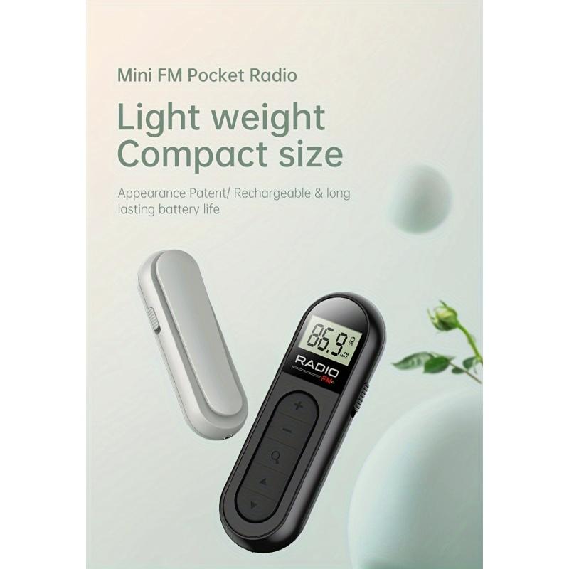 Mini oppladbar bærbar FM-radioklips - kompakt design, lang batterilevetid, hodetelefoner inkludert
