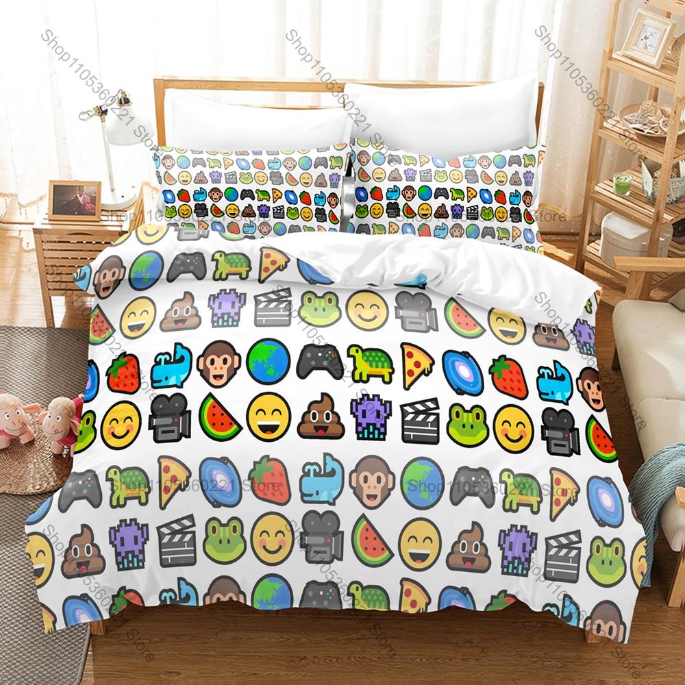 Vibrant Cartoon Fun Expression Full Printed 3PCS Bedding Duvet Cover + 2 Pillowcases Dorm Home Decoration