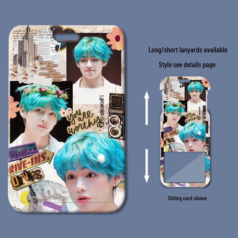 Kim Taehyung Sliding Plastic ID & Badge Holder for Students/Work/Bus Access