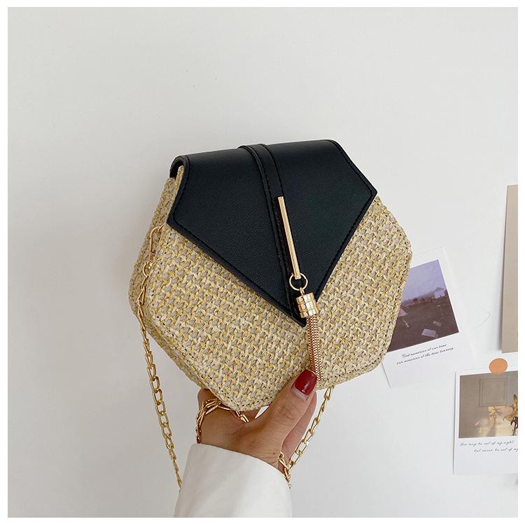 

2025 New Style Women s Versatile Korean Straw Woven Crossbody Bag - Beach Vacation Rhombus Chain Shoulder Bag