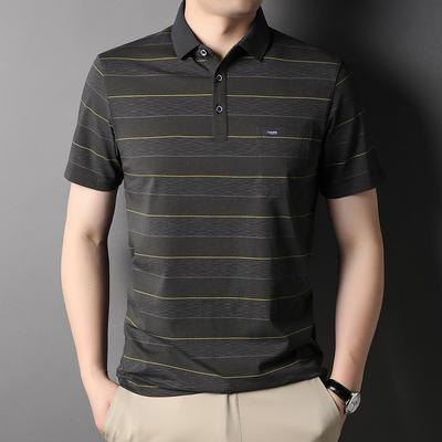Men's POLO Shirt Short-sleeved Thin Business Casual Striped Summer Cotton Blend Men's Dad Top