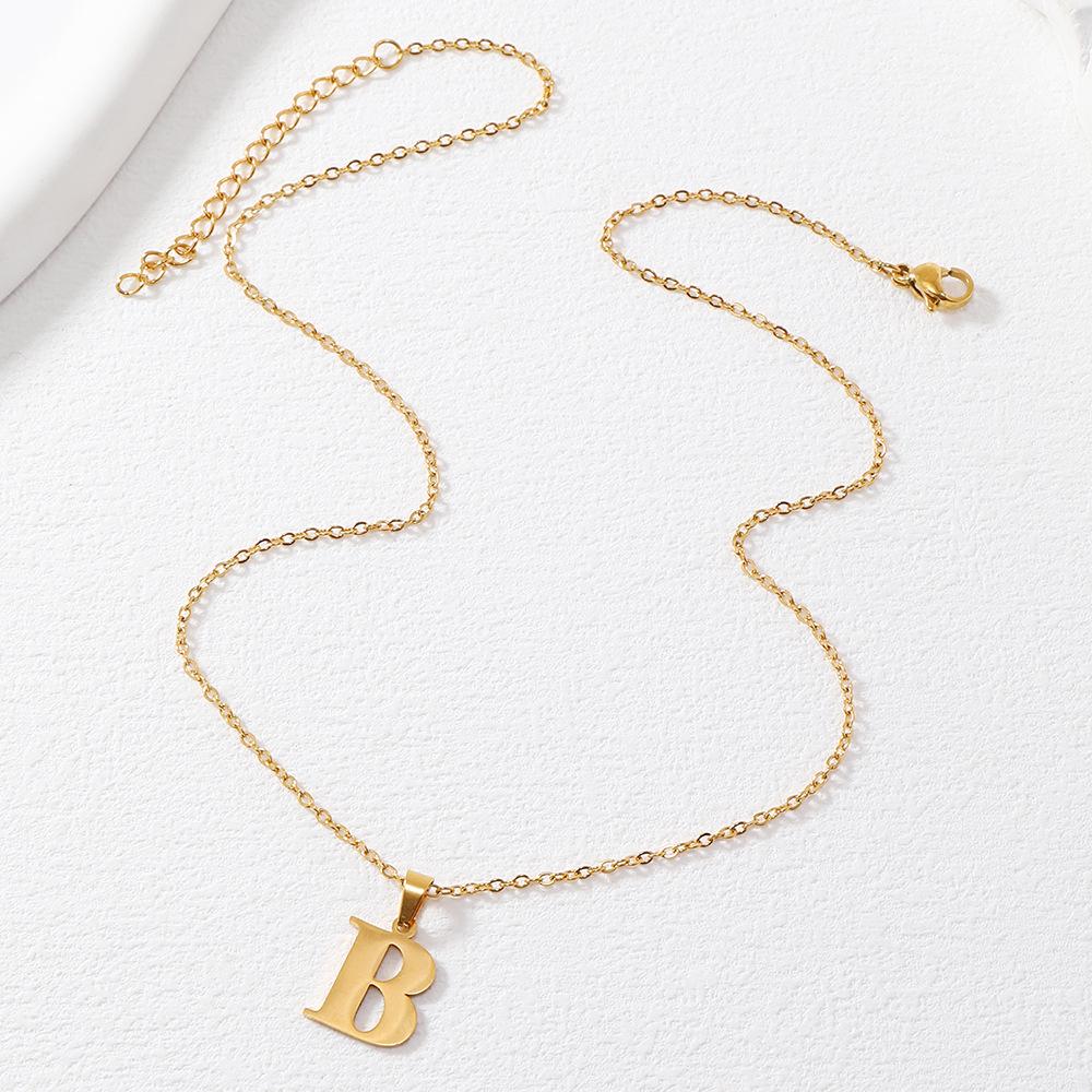 Polished Stainless Steel Alphabet Necklace - Women's Daily Wear Clavicle Chain