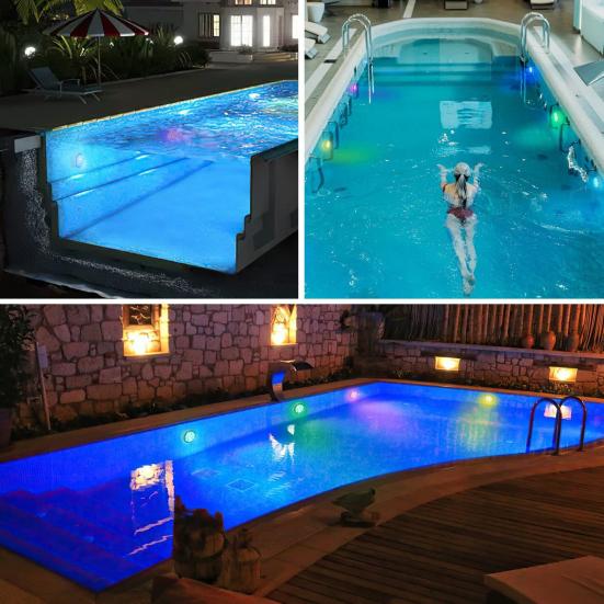 LED Poollichter Set mit Timerfunktion Fernbedienung IP68 Wasserdicht 16 Farben 3 Modi Wiederaufladbare Unterwasser-Poollichter