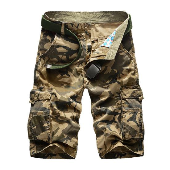 Mittelhohe Elastischer Bund Reißverschluss Herren Shorts Camouflage-Print Mehrere Taschen Cargo-Shorts Streetwear