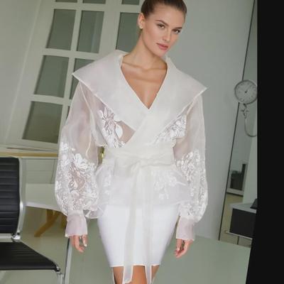 Elegante Damenblusen mit Laternenärmeln zum Schnüren für Frühling 2025: Sanfter Stil, vielseitiger Kragen.