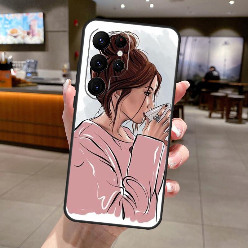Prinzessin Weibliche Chefin Kaffee Handyhülle Für Samsung Galaxy S25 Ultra S24 S22 S21 S23 FE S9 S10 S20 Plus S24 FE Weiche Hülle