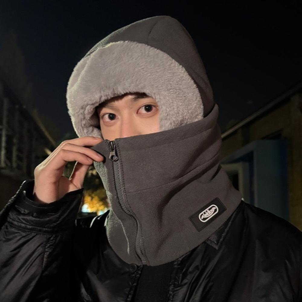 Winter Warm Thickened Velvet Neck - Windproof Mask with Zipper, Motorcycle Riding Headgea Warm Knitted Cap Cold Weather