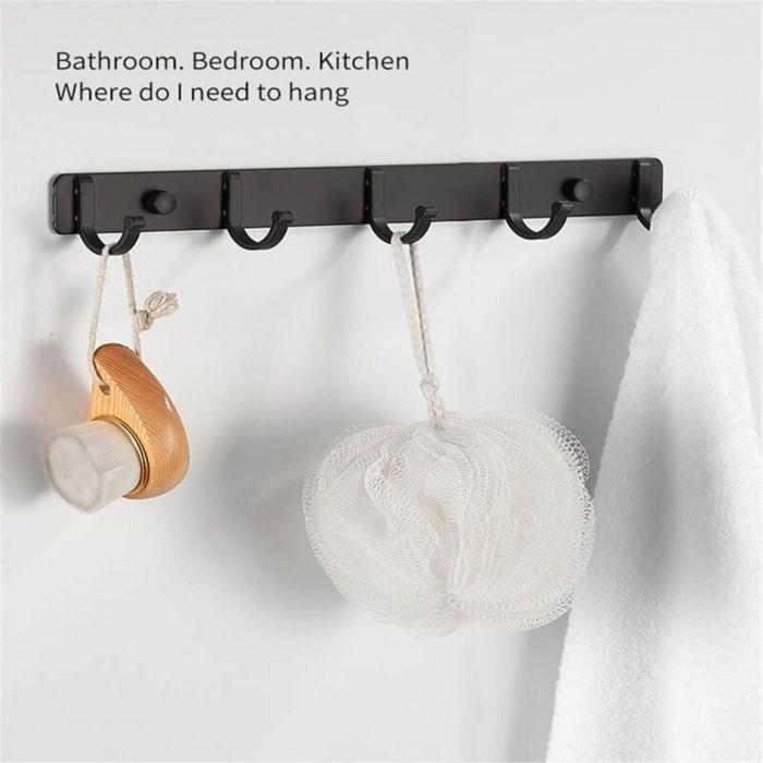 AIMOONSA Porte-manteau mural 5 crochets en acier au carbone - Noir, support 10–15 kg