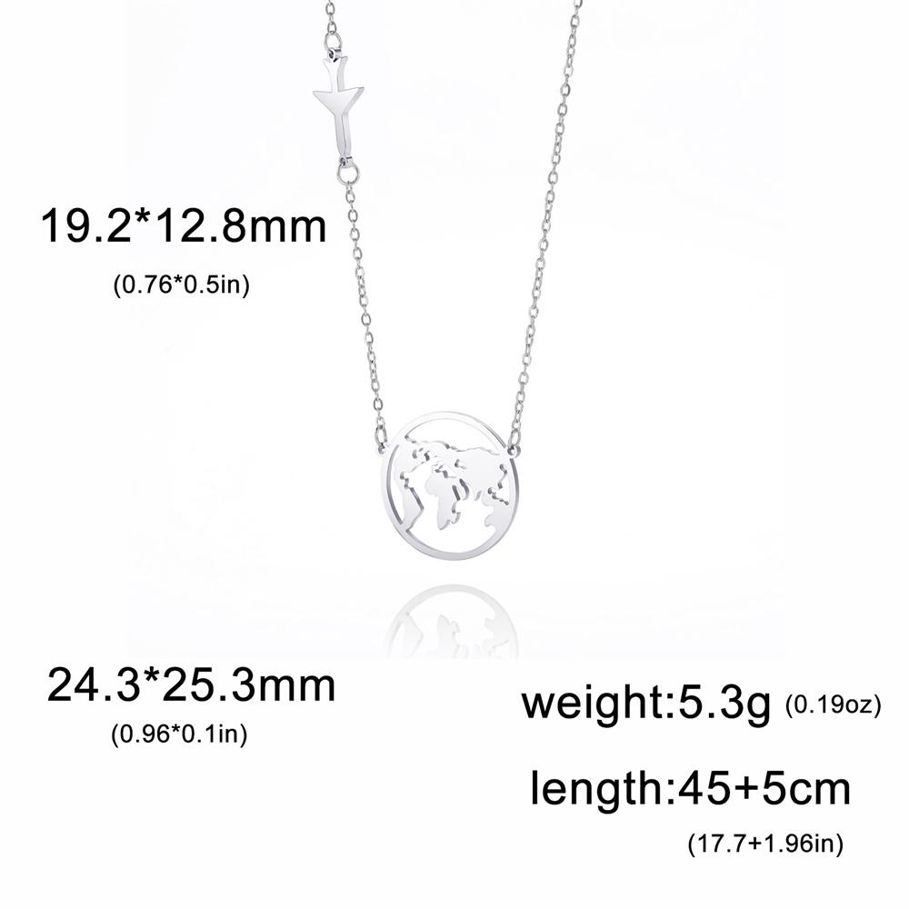 

My Shape Aircraft World Map Pendant Necklaces for Women Men Hollow Map Airplane Stainless Steel Chain Choker Jewelry Travel Gift 50cm