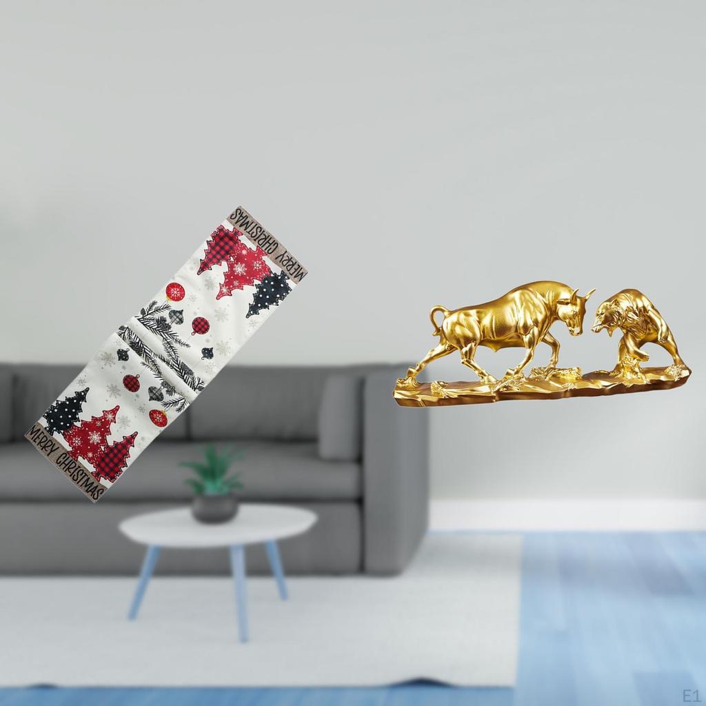 Festive Winter Table Decor with Reusable Christmas Tree Tablecloth And Modern Feng Shui Bull Bear