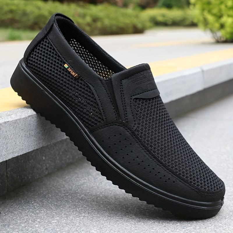 Lightweight Men's Breathable Slip-On Casual Shoes - Brown Mesh Fabric Low Top Walking Sneakers for Outdoor, All-Season Comfort