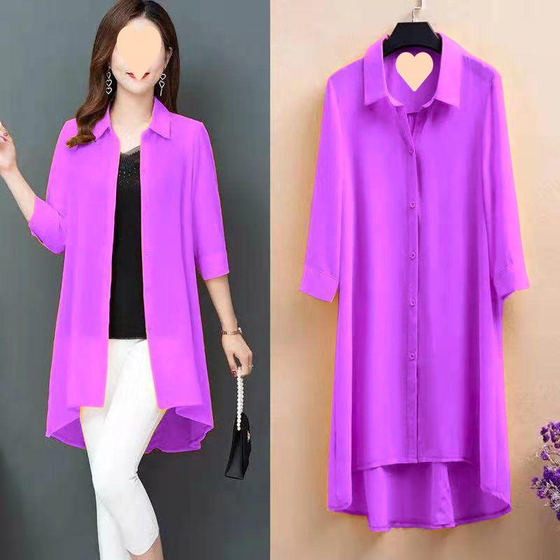 Spring Chiffon Shirt Women's Summer Plus Size Women's Blouse Drying Clothes Mid-length