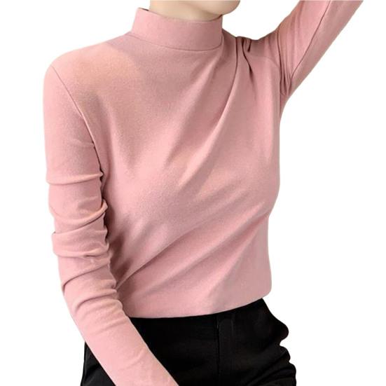 Приталенная блузка с длинными рукавами и высоким воротником до половины, осень-зима M розовый