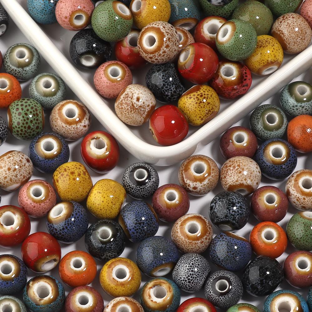20pcs 10mm Round Ceramic Beads Colorful Spotted Porcelain Loose Spacer Bead For DIY Jewelry Making Necklace Bracelet Accessories