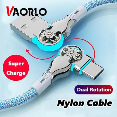 VAORLO 180° Drehung Typ-C Ladekabel Super Chager USB zu Typ-C Dual Ports Drehung für Xiaomi Huawei Super Charge Nylon Line