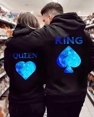 Koning en koningin bedrukte hoodies voor geliefden mode vrouwen mannen casual grafische creatieve koppel sweatshirts herfst winter truien