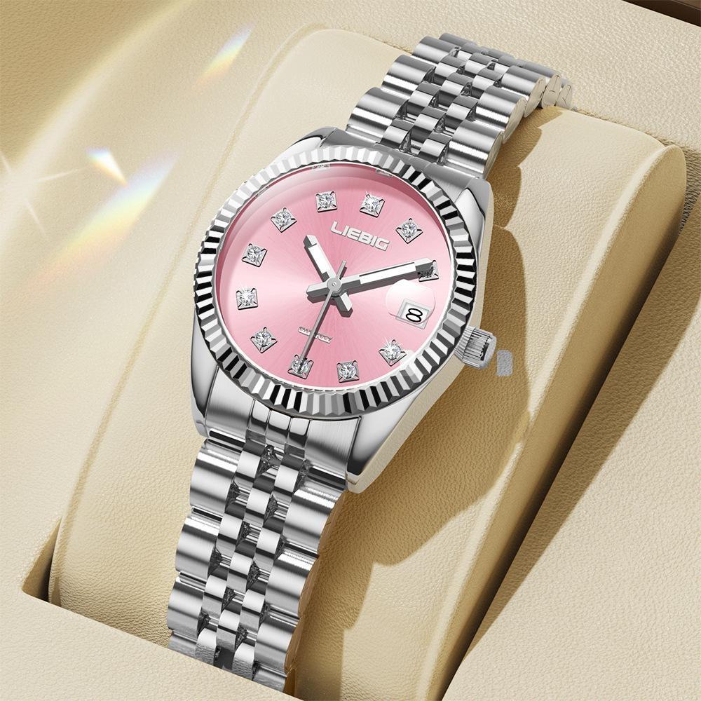 

Crystal Women Bracelet Watches Fashion Diamond Ladies Quartz Watch Steel Female Wristwatch Gift розовый