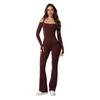 European & American Off-Shoulder Backless Jumpsuit with Double Shoulder Straps, Long Sleeves & Flared Pants
