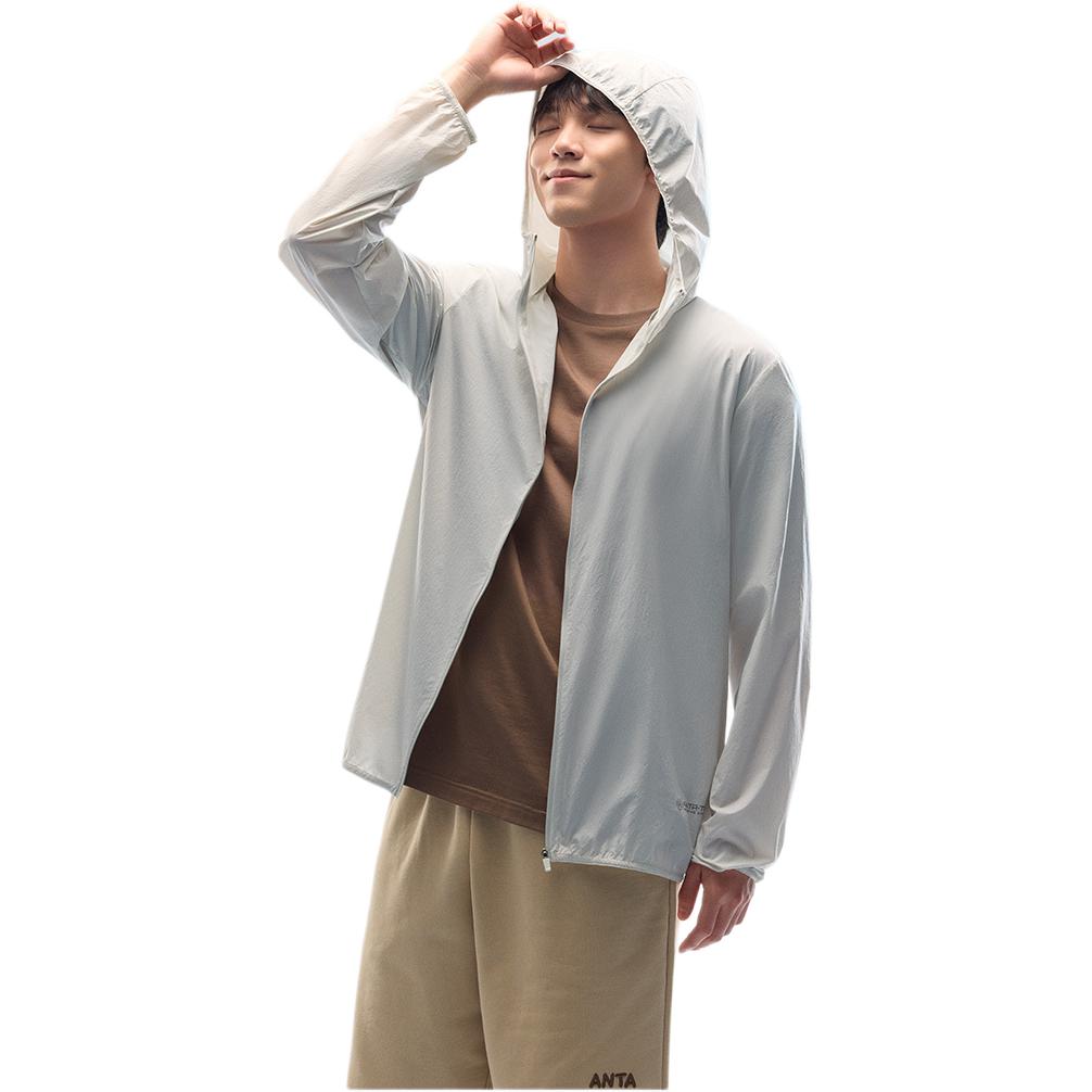 Anta Outdoor Series Sports Casual Simple Solid Color Hooded Breathable Sun Protection Jacket Men Jacket Light-Sand-Gray 952527607-2