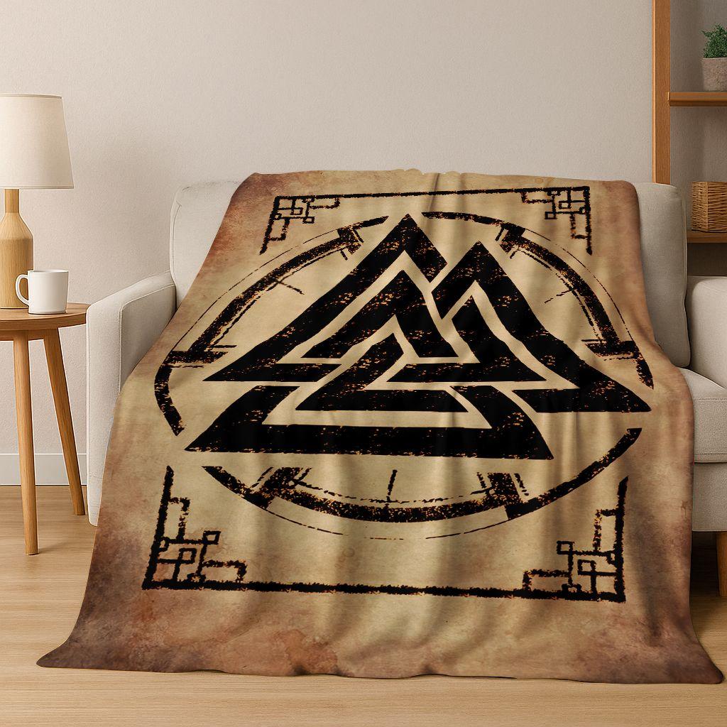 

Nordic Viking Warrior Symbol Valhalla Valknut Rune Flannel Blanket,Cozy Soft Throw Blanket for Home Bedroom Bed Sofa Cover Gift 75x90cm