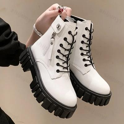 Herbstmodische Plateaustiefeletten 2024 Neue Herbststiefel mit dicker Sohle für Damen Schnürstiefel im britischen Stil Kurze Stiefel für Damen
