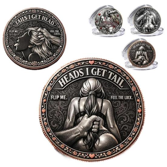 Heads Get Tail/Tails Get Head Commemorative Coin Double-Sided Cheeky Decision Coins Lucky Token Gift for Adults Date Night Ideas