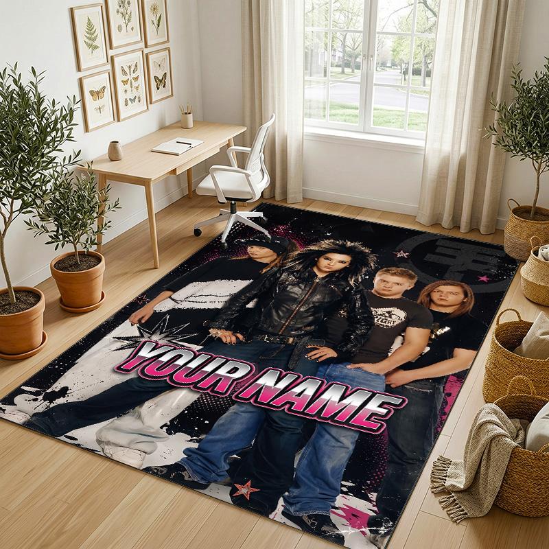 Personalized Crystal Velvet Carpet,Tokio Hotel Custom Printed Name, Plush Area Rug For Home Indoor Decor