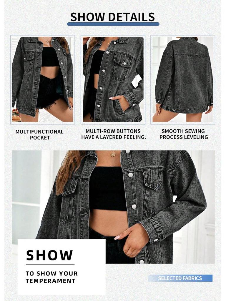 Damen Midilange Lockere Streetstyle Jeansjacke - Frühling/Herbst