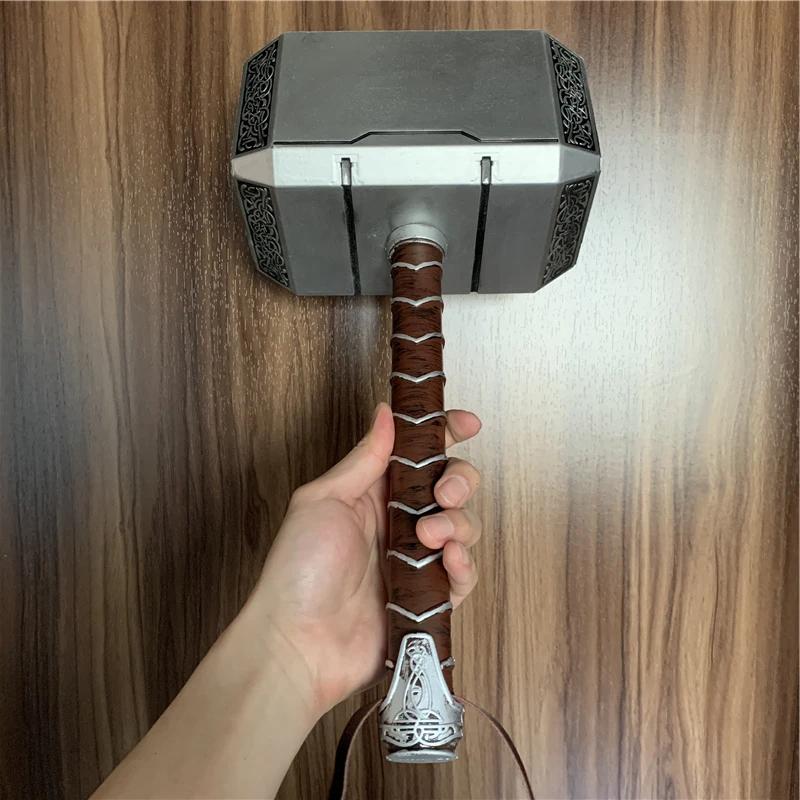 1:1 Thunder Hammer Weapons 44cm Hammer Cosplay Model Role Playing Belt Decor Stage Props Carnival Toy Gift Rubber