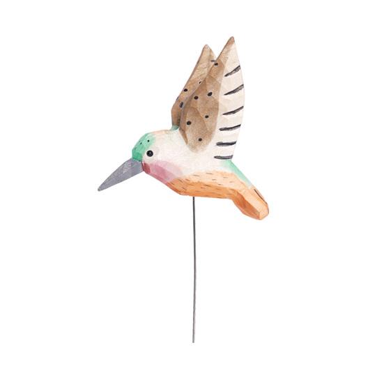 Wood Carving Hummingbird Ornament with Tree Stump/Bell Handcrafted Bird Figurine Statue Sculpture