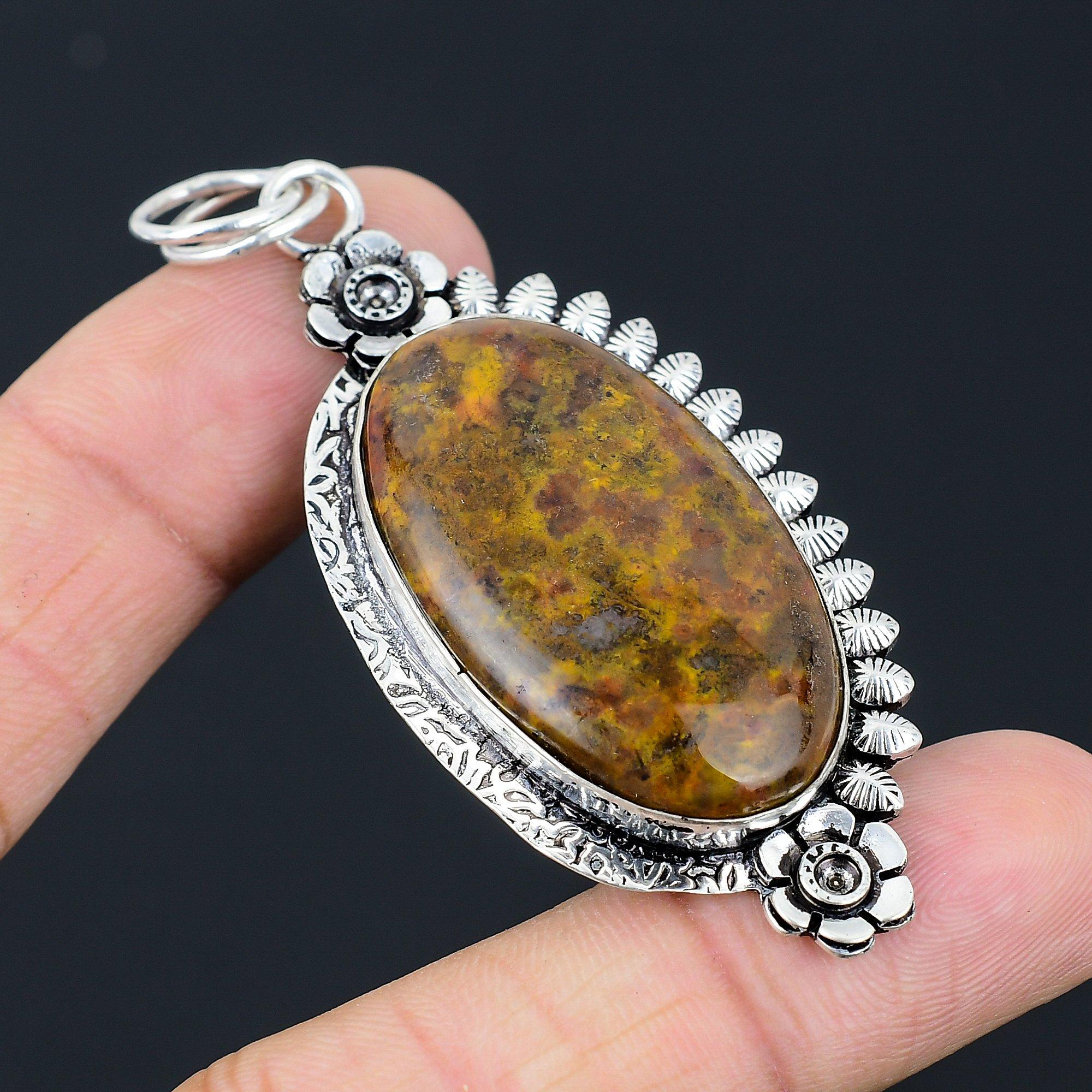 Seam Agate Gemstone 925 Sterling Silver Mother Handmade Flower Pendant Jewelry