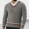 Men's Slim-Fit V-Neck Color-Block Pullover Knitted Sweater - Autumn/Winter Street Style