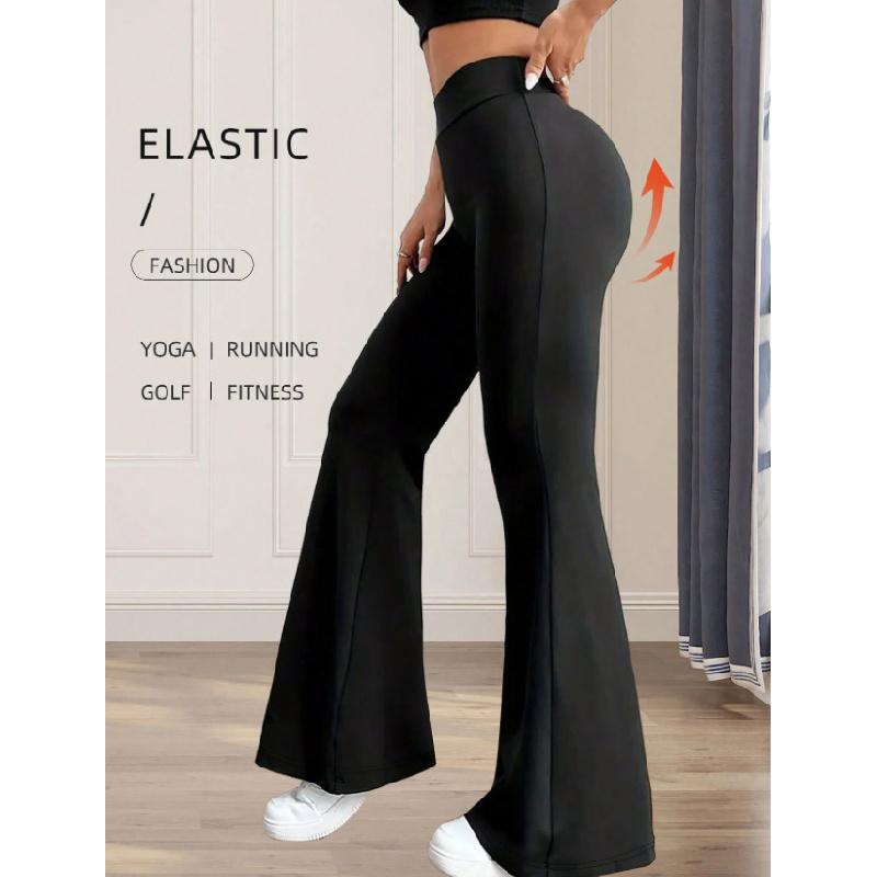 2026 New Solid Color Casual High-Waisted Yoga Pants for Women, Stretchy Sports Flared Pants